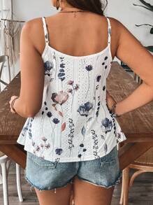 Flirla Camiseta con estampado texturizado y parches de encaje para mujeres de tallas grandes - Multicolor - Ver 2