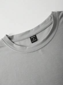 Manfinity Homme 男士休闲简约字母印花短袖 T 恤，男士 T 恤，男士 T 恤，男士 T 恤 - 淺灰色 - 查看 5