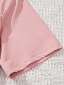 SHEIN Leap Crew Tween Girl 2pcs/Set Vintage Cherry Pattern Casual Loose Short Sleeve T-Shirt And Flare Pants Outfit, Suitable For Spring And Summer - Pink - View 6