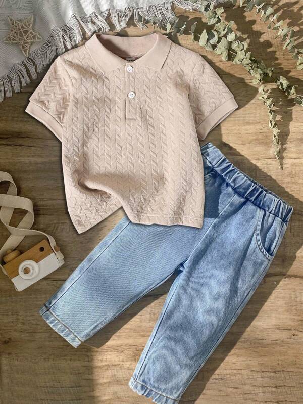 SHEIN Vintaside Kids قميص بولو أساسي بسيط للأولاد قطعة واحدة ،قميص أكمام قصيرة ياقة ذات أزرار مناسب للارتداء اليومي ،الهروب ،العطلات،السفر،الاسترخاء ،الاستجمام تحت أشعة الشمس، الربيع/الصيف