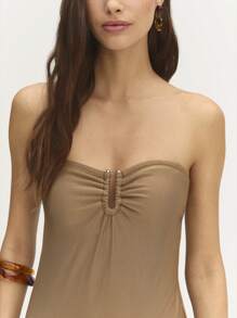 Nöista Textured Bardot Swimsuit 
Bardot Off-Shoulder Swimsuit. A Flattering U-Ring Detail With A Luxurious Touch! - Brown - View 1