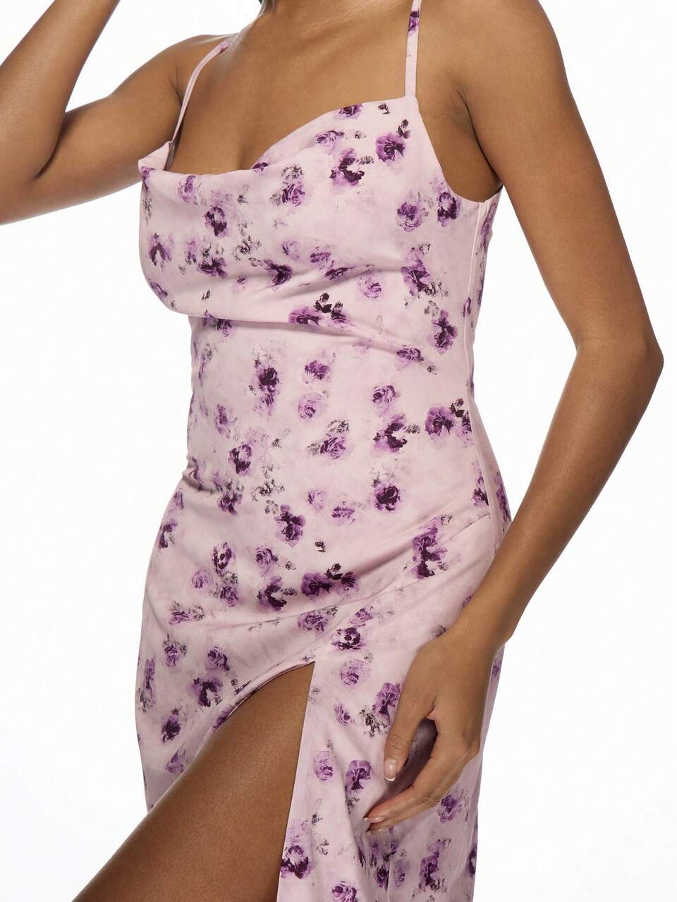 MISSGUIDED Abito midi con stampa floreale e scollo a cappuccio con spacco laterale