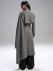 LYSMO Old Money Style Women's Solid Color Double-Breasted Removable Trench Coat For Office Spring - Grey - View 2