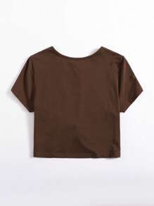 SHEIN EZwear Twist Hem Solid Tee - Chocolate Brown - View 2