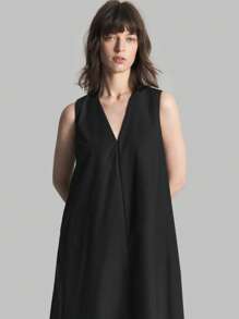 Ontre 2026 New Women's Summer Solid V-Neck Sleeveless Long Loose Dress, Suitable For Casual Urban Elegant Minimalist Wear, Teacher's Day Gathering Party