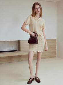 MOTF STUDIO 正面纽扣扇贝下摆毛衣 - 粉色 - 查看 5