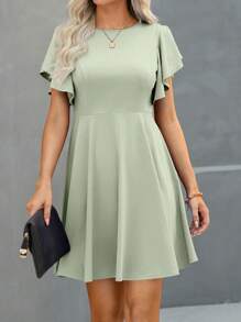 SHEIN Clasi Casual Solid Color Ruffle Hem Dress