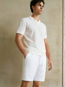 Manfinity VCAY Men's Woven Regular Fit Elastic Waist Straight Casual Shorts, Suitable For Summer