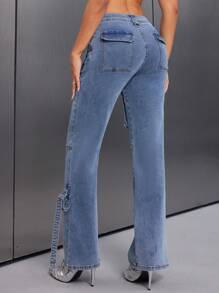 SHEIN ICON Women's Butt-Lifting Flare Jeans With Multiple Pockets - Blue - View 2