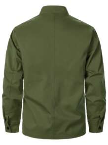 Manfinity Homme Men's Solid Color Front Zipper Long Sleeve Pocket Casual Jacket