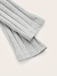 SHEIN EZwear 深v領羅紋針織緊身T恤 - 淺灰色 - 查看 3