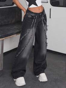 EURMUSE 女士低腰阔腿牛仔裤