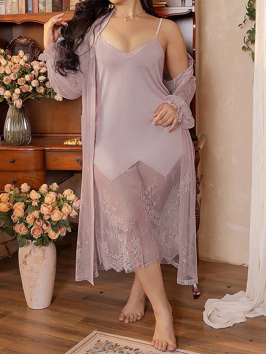 Côtesoire Spitzen-Patch-Sexy Große Größen-Strick-Bademantel