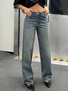 EURMUSE WOMEN WIDE LEG HIGH WAIST JEANS - Medium Wash - View 1