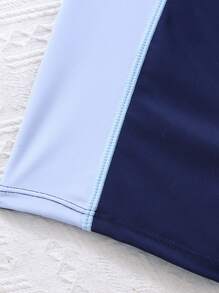 SHEIN Traje de baño de una pieza con bloque de color y cuello halter tejido para niña adolescente