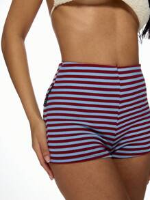 MISSGUIDED 高腰骑行短裤 运动跑步压缩短裤 条纹图案 健身健身骑行短裤 吸湿排汗瑜伽骑行短裤 夏季