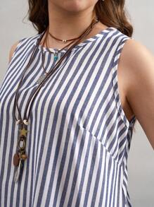 SHEIN LUNE Plus Size Summer Casual Striped Sleeveless Dress - Blue and White - View 6