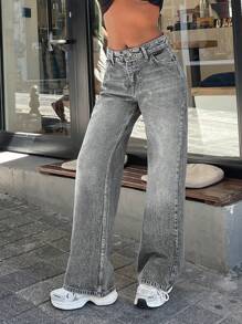 EURMUSE 100% Cotton WOMEN FLARED LOW WAIST JEANS - Light Grey - View 7