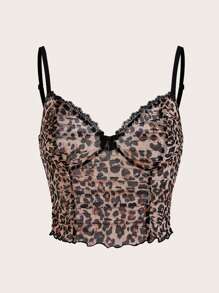 Coolane 女士春夏 Y2K 海滩装 Witchy Goth 蝴蝶结拼布蕾丝猎豹印花吊带上衣（带杯垫）、狂欢节装扮 X N_Standard - 棕色 - 查看 7