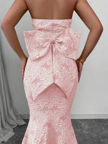 Elenzga Váy Bandeau họa tiết hoa nổi có nơ bướm phía sau và hình bóng nàng tiên cá - Hồng - Xem 6