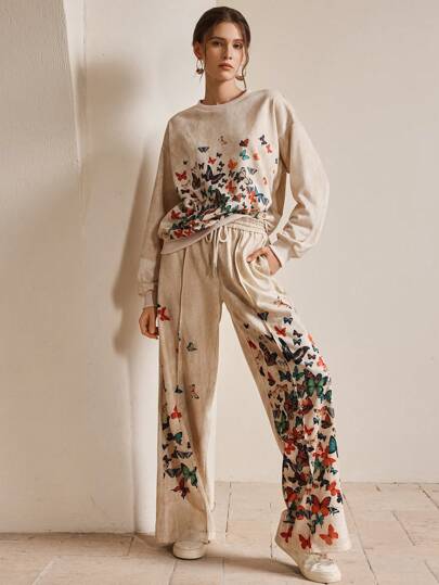 Anewsta 优雅女式直筒休闲印花运动运动裤