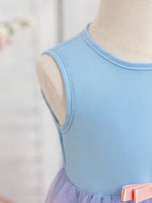 SHEIN Glamorique Kids Baby Girl Flower Bridesmaid Dress,  Wedding, Flower Girl ,Elegant Dress,Baby Girl Summer Dress ,Flower,Birthday Photo Clothing,Birthday Party,Party Performance,Suitable For Formal Occasions,Vacation - Blue - View 8