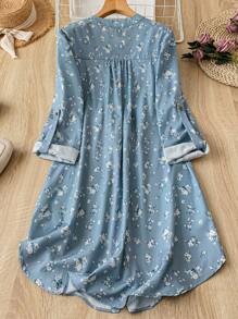 Lacomfia Koszula damska z długim rękawem i nadrukiem kwiatowym, zapinana z przodu na guziki, na co dzień