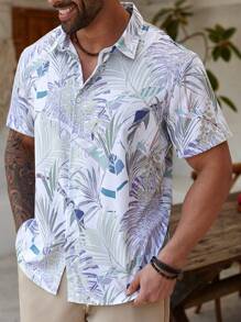 ResortEase Plus Size Men's Casual Tropical Print Short Sleeve Shirt, Vacation Style
