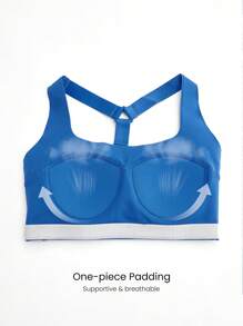 GLOWMODE Built-In Cups High Impact Supportive Round Neck Adjustable Y Back Sports Bra Jogging Running Training - Blue - View 3