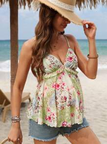 SHEIN Maternity Summer Fashionable Mesh Floral Print Cami Top