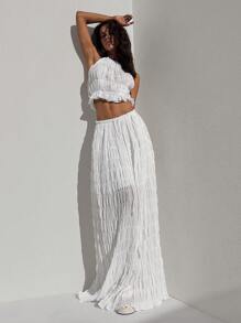 Firerie Set de 2 piezas para talla grande: Top de camiseta sin mangas de tela texturizada blanca y transparente con tirantes y falda larga holgada con opción de lazo y forro interior, elegante y apropiado para vacaciones, tardes de té, citas, conciertos, fiestas, estilo retro escolar, sesiones de fotos en la playa.