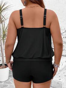 SHEIN Swim Lushore Plus Size Vacation Casual Face Print Halter Bikini Top - Black and White - View 2