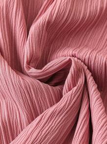 EMERY ROSE 大码女士优雅通勤衬衫，淡粉色，圆领，灯笼袖，蝴蝶结袖口，猫眼纽扣细节，特殊条纹纹理面料，夏季 - 粉色 - 查看 4