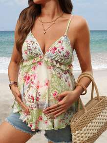 SHEIN Maternity Summer Fashionable Mesh Floral Print Cami Top