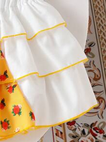 SHEIN Gaun Bayi Perempuan Lucu Motif Bunga Putih Berlapis Bahan Chiffon, Musim Panas - MultiWarna - View 5