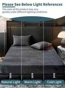 1pc Velvet Fitted Sheet, Bedding, Soft & Comfortable Mattress Cover, Solid Color Fitted Sheet, Suitable For Autumn/Winter, Deep Pocket Design, Includes Fitted Sheet Only (No Pillowcase), Dust-Proof, Machine Washable, Suitable For All Seasons, Bedding Gift, Fits Twin, Full, Queen, King Beds, Machine Washable, Autumn Decor, Room Decor - Black - View 6
