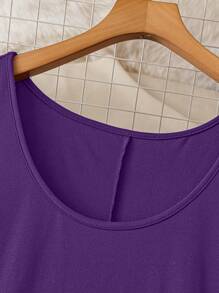 SHEIN LUNE Vestido morado de manga larga y cuello redondo de corte amplio para mujer de talla grande, outfit de mujer burdeos de largo maxi para Navidad