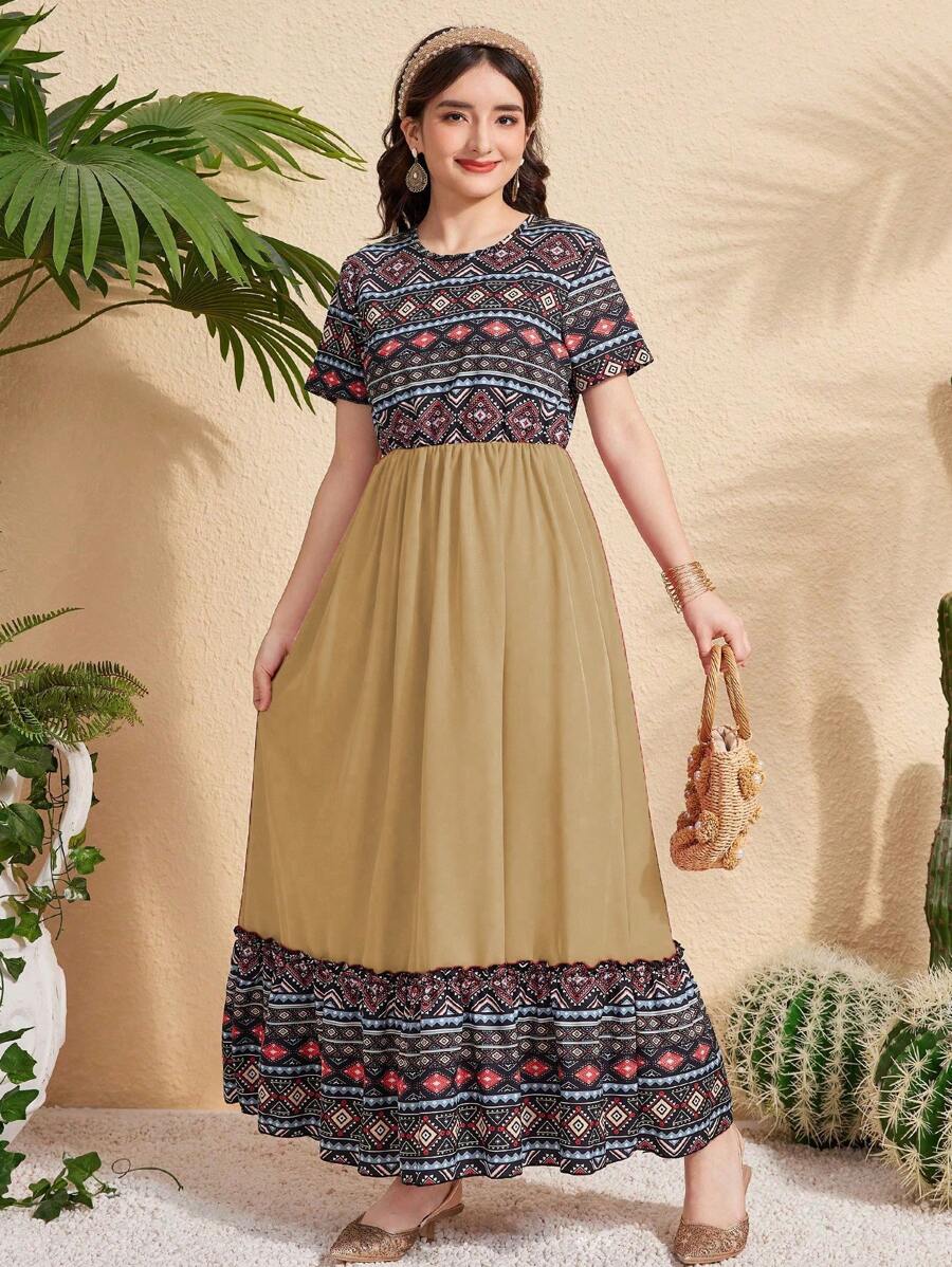 Floral Print Teen Girl Long Dress, Comfortable And Fashionable Summer Attire, Sweet And Pretty Girl Essential