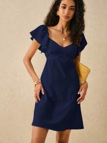 Poéselle 女士纯色女孩短袖休闲迷你连衣裙，简约风格