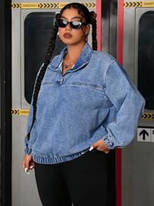 SHEIN ICON Casual Fashion Zip Up Denim Jacket - Medium Wash - View 5