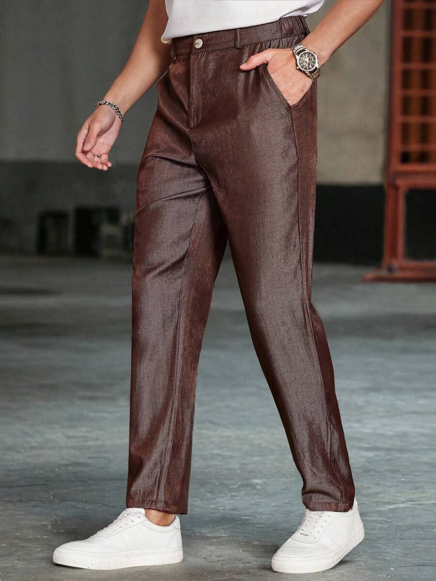 Manfinity Mode 男士时尚舒适休闲修身西装裤 - 棕色 - 查看 1