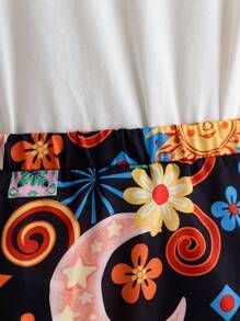 Soleia Plus Size Women Summer Satin Printed Front Slit Straight Fit Bodycon Skirt With Colorful Whimsical Sun Print, Vacation Style Christmas Clothes