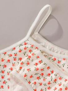 Girls' Cute & Comfortable Soft Camisole & Panty Underwear Set, With Crescent, Bow, Ditsy Floral Prints, Fashion Design, Multiple Colors Young Girls Underwear Youth Girl Clothes Youth Girls Clothes