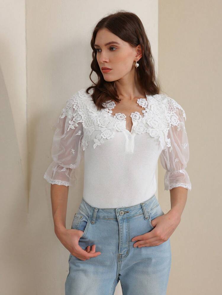 Blouse à fleurs hydrosolubles tricotée, convenant pour le printemps/été, les vacances, élégante, robe d'invitée de mariage pour femmes