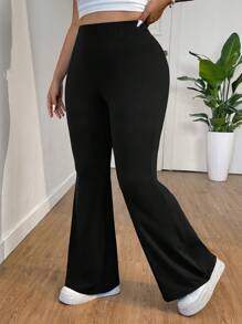 CovetEZ Quần ống rộng màu đen trơn cỡ lớn thường ngày - màu đen - Xem 6