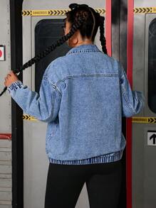 SHEIN ICON Casual Fashion Zip Up Denim Jacket - Medium Wash - View 2