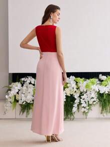 MOTF Soiréza VÁY HOA STEREO COLORBLOCK - Đỏ - Xem 5