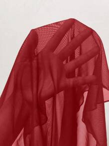 SHEIN Swim Bộ đồ ngủ và váy lưới màu trơn đi biển cho kỳ nghỉ - Đỏ - Xem 5