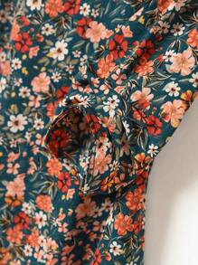 EMERY ROSE Blusa de manga abultada con estampado floral diminuto para vacaciones