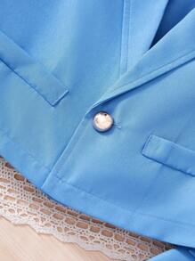 3-Piece Tween Girl Blue Vest Suit Set With White Tee And Pants, Formal Look, Spring/Summer